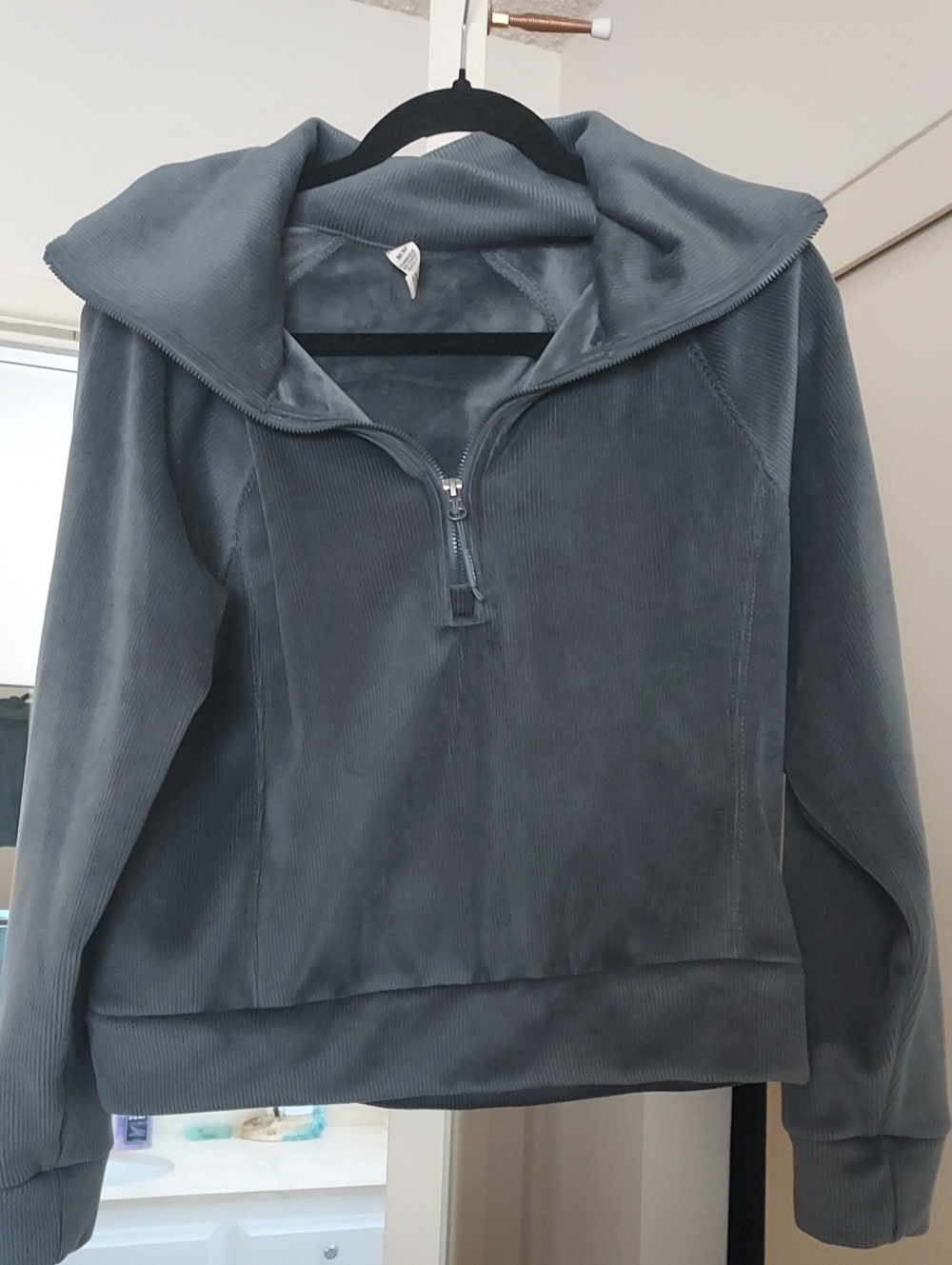 Kyodan Corduroy Half-Zip Pullover in Slate Gray-Blue